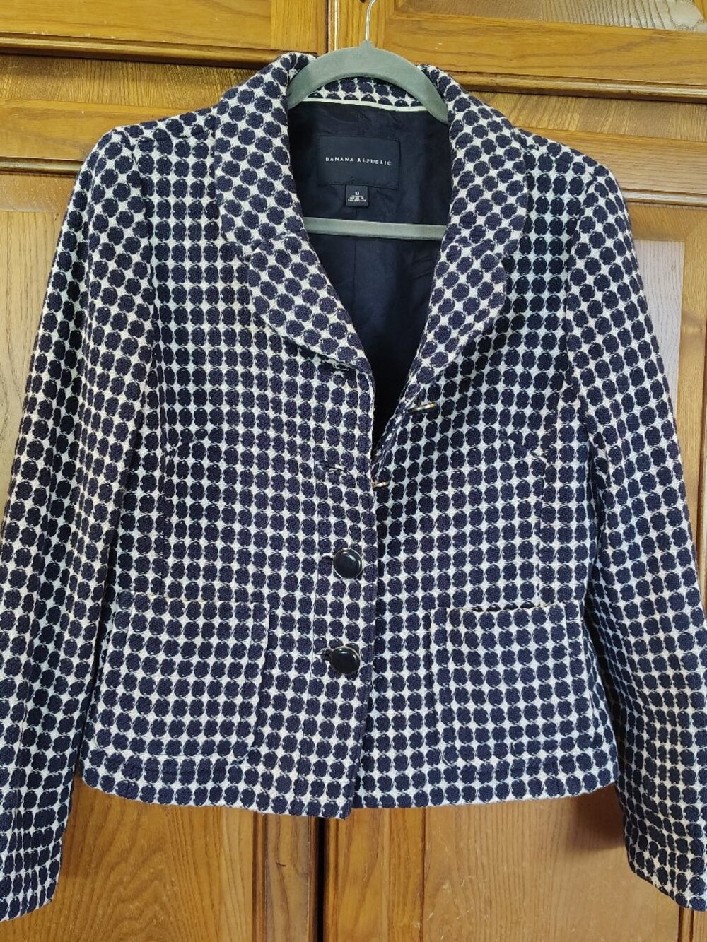 Banana Republic Linen Cotton Navy White Tweed Blazer Jacket Size 10 Classic Fit